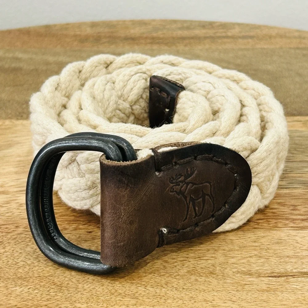 ABERCROMBIE & FITCH Men's White Wide Woven Fabric D-Ring Belt Size 31